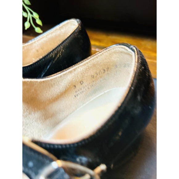 Vintage Girls Leather Shoes Stride Rite 3D Hard‎ Soles T Strap Mary Jane Black - Picture 2 of 8